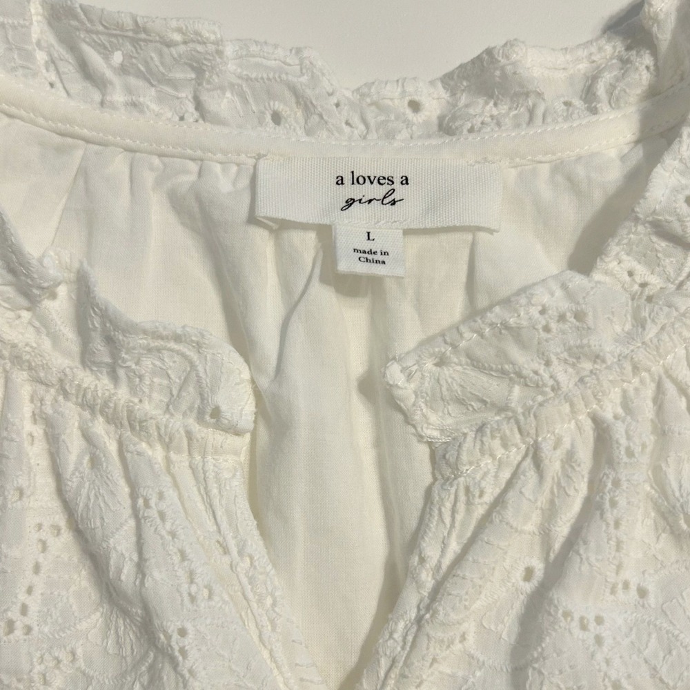 A Loves A Girls Eyelet Tiered Dress Kids Size L White Flutter Sleeve Boho - Picture 4 of 7